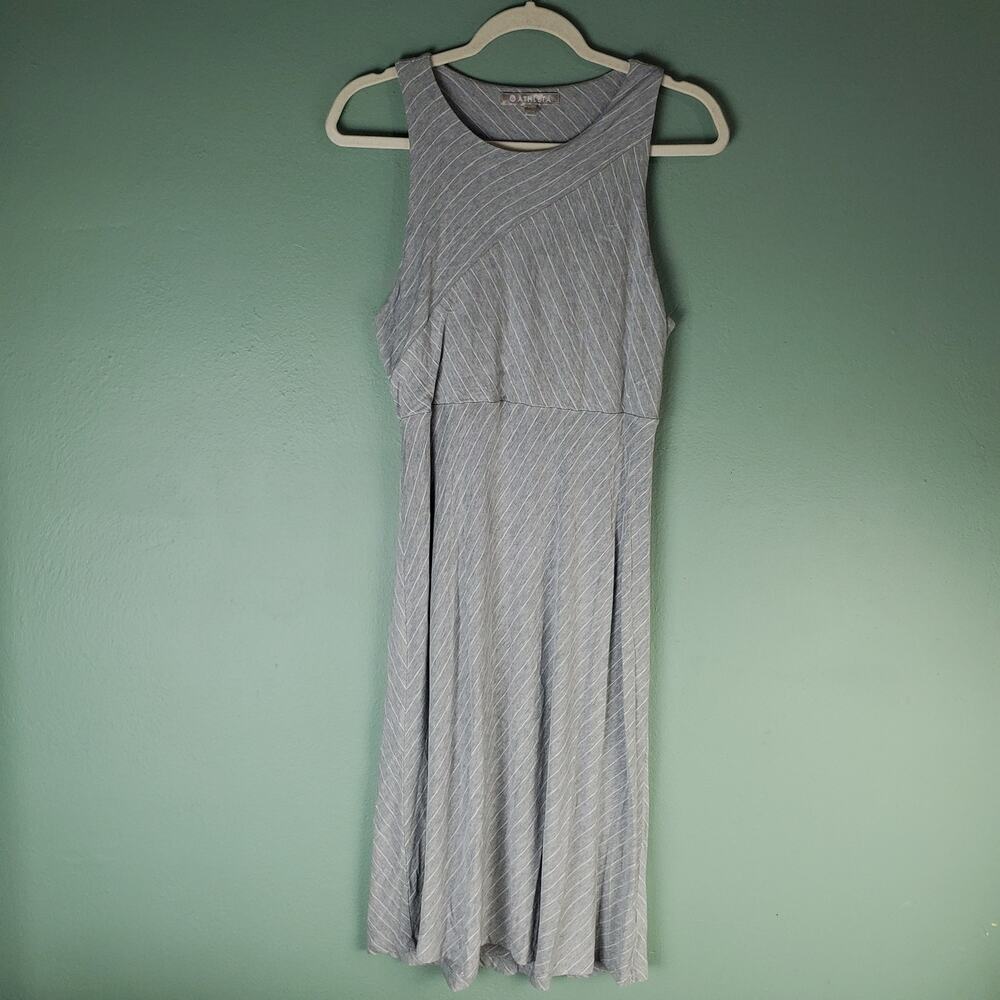 Athleta Womens Gray Satorin High Neck Mix Stripe Dress Size Large Tall LT